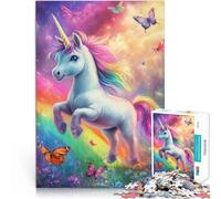 Rompecabezas para Adolescentes de 1000 Piezas Unicornio arcoíris con Mariposas para divertirse en Familia Mejorar la Memoria 52x38cm