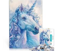 Rompecabezas para Adolescentes de 1000 Piezas Unicornio Azul Blanco Juguetes de Entretenimiento Familiar Buen Regalo 38x26cm