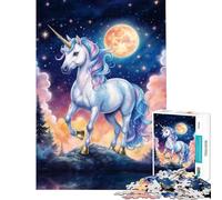 Rompecabezas para Adolescentes de 1000 Piezas Unicornio mágico bajo la luz de la Luna Juegos Familiares desafiantes Juguetes Ideales para Relajarse y divertirse (Tamaño 38x26cm)