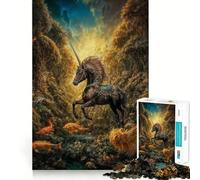 Rompecabezas para Adolescentes de 1000 Piezas Unicornio Negro en un Bosque Encantado,diseño de Bordes precisos,Juego Divertido y Relajante,Regalo navideño Ideal 38x26cm