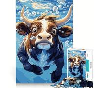 Rompecabezas para Adolescentes de 1000 Piezas Vaca de Dibujos Animados Nadando bajo el Agua con Burbujas Decoración de Corte preciso Juguete Creativo y Divertido Juego de Paz Pieza de Arte navideña