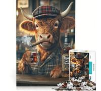 Rompecabezas para Adolescentes de 1000 Piezas Vaca de Las Tierras Altas en el Pub Juegos relajantes interacción Entre Padres e Hijos Juego de desafío único 38x26cm