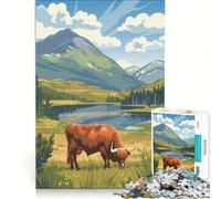 Rompecabezas para Adolescentes de 1000 Piezas Vaca de Las Tierras Altas en Paisaje de montaña Juguetes para armar interacción Entre Padres e Hijos cumpleaños y Navidad 38x52cm