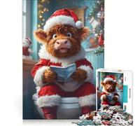 Rompecabezas para Adolescentes de 1000 Piezas Vaca de Las Tierras Altas Papá Noel Baño Juegos de relajación Interacción Entre Padres e Hijos Juego de desafío único 38x26cm