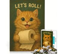Rompecabezas para Adolescentes de 1000 Piezas ¡Vamos a rodar! Divertido Gato sosteniendo Papel higiénico Juego Familiar Actividades Divertidas en casa Regalo de cumpleaños Regalos de Viaje 38x52cm