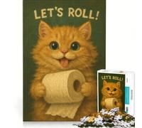 Rompecabezas para Adolescentes de 1000 Piezas ¡Vamos a rodar! Un Divertido Gato sosteniendo Papel higiénico Juguete Educativo Divertido y con Mucho Humor cumpleaños y Navidad