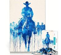 Rompecabezas para Adolescentes de 1000 Piezas Vaquero Azul a Caballo,diseño de Bordes precisos,Juego Divertido para concentrarse,Momento de diversión Tranquilo,Regalo navideño Relajante 50x75cm
