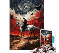 Rompecabezas para Adolescentes de 1000 Piezas Vaquero Caballo Galaxia y Cuervos Rompecabezas para Adultos Juegos Divertidos para Mejorar la Memoria cumpleaños y Navidad (38x52cm)