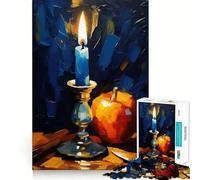 Rompecabezas para Adolescentes de 1000 Piezas Vela Azul y Manzana,Naturaleza Muerta,Arte de Bordes Exactos,Juego de concentración,Regalo,Juego para Pasar un rato Agradable,Arte de Escena navideña
