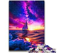 Rompecabezas para Adolescentes de 1000 Piezas, velero en el mar bajo la Galaxia, Juguetes educativos para el Aprendizaje, Juegos Familiares, fomenta el Amor en Pareja, 26x38cm