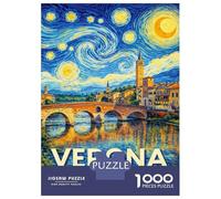 Rompecabezas para Adolescentes De 1000 Piezas Verona Italy Starry Night Painting Rompecabezas para Adultos Juego De Ingenio Patrón De Ensamblaje Cumpleaños Y Navidad 52x38cm/1000pcs