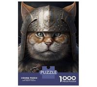 Rompecabezas para Adolescentes De 1000 Piezas Viking Cat Wearing Armor Rompecabezas para Adultos Juego De Ingenio Decoración De Pared Regalos para Reducir El Estrés 38x26cm/1000pcs