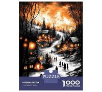 Rompecabezas Para Adolescentes De 1000 Piezas Vintage Winter Glow - Lantern-Lit Village in A Snowy Twilight Rompecabezas Para Adultos Juguetes Antiestrés Arte De Pared Regalos De Cumpleaños Y Únicos 5