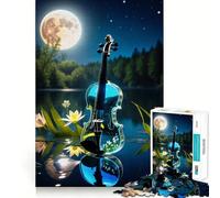 Rompecabezas para Adolescentes de 1000 Piezas, violín de Vidrio Transparente, decoración de Corte preciso, Juguete Creativo y Divertido, Juego de Paz, Pieza de Arte navideña (38x26cm)