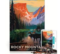 Rompecabezas para Adolescentes de 1000 Piezas Visita a Las Montañas Rocosas Decoración de Corte preciso Juguete Creativo y Divertido Juego de Paz Pieza de Arte navideña (38x26cm)
