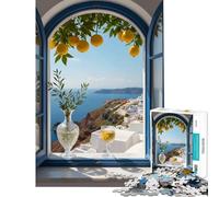 Rompecabezas para Adolescentes de 1000 Piezas Vista de Santorini a través de una Ventana Abierta Juguetes educativos Juego Imposible Corte de precisión Regalos de Amigo Invisible (Tamaño 38x52cm)