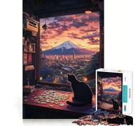 Rompecabezas para Adolescentes de 1000 Piezas Vista del Monte Fuji Desde la Perspectiva de un Gato - Juego de articulaciones firmes,Juguete cognitivo,Divertido y fácil de Usar,Regalo de decoración