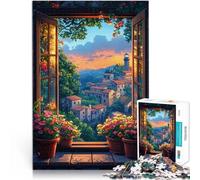Rompecabezas para Adolescentes de 1000 Piezas Vista Desde la Ventana de un Pueblo costero Alivio del estrés Ideas de Regalos 75x50cm