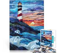 Rompecabezas para Adolescentes de 1000 Piezas Vitral del Faro al Atardecer Juego Intelectual de Juguete Regalo de cumpleaños 50x70cm