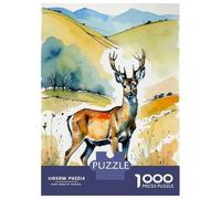 Rompecabezas para Adolescentes De 1000 Piezas Watercolor Roe Deer in Landscape Rompecabezas para Adultos Juguete Decoración De Pared Carrera De Velocidad Manual Desafío Educativo 52x38cm/1000pcs