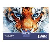 Rompecabezas para Adolescentes De 1000 Piezas Watercolor Tiger Portrait with Blue Eyes Rompecabezas para Adultos Juegos Relajantes Regalos para Mujeres Regalos De Juegos Desafiantes 70x50cm/1000pcs
