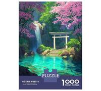 Rompecabezas para Adolescentes De 1000 Piezas Waterfall Shrine Cherry Blossom Rompecabezas para Adolescentes Juegos Relajantes para La Diversión Familiar Juego Desafiante Regalos 52x38cm/1000pcs