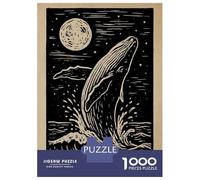 Rompecabezas para Adolescentes De 1000 Piezas Whale Breaching at Night Linocut Art Rompecabezas para Adultos Juguete Decoración De Pared Desafío Difícil 70x50cm/1000pcs