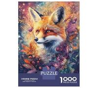 Rompecabezas Para Adolescentes De 1000 Piezas Whimsical Fox with Flowers And Berries - Vibrant Digital Airbrush Art Rompecabezas Para Adultos Juego De Ingenio Para Mejorar La Memoria Actividades Diver