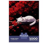 Rompecabezas para Adolescentes De 1000 Piezas White Cat Sleeping on A Branch Rompecabezas para Adultos Juegos Relajantes Decoración del Hogar 38x26cm/1000pcs