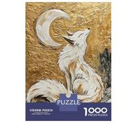 Rompecabezas para Adolescentes De 1000 Piezas White Fox Under Crescent Moon Rompecabezas para Adultos Juegos Familiares Desafío Difícil Regalos De Cumpleaños Y Únicos 52x38cm/1000pcs