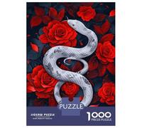 Rompecabezas para Adolescentes De 1000 Piezas White Serpent Among Crimson Roses Rompecabezas para Adultos Juegos Relajantes Una Obra De Arte Cumpleaños 38x26cm/1000pcs