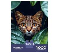 Rompecabezas para Adolescentes De 1000 Piezas Wild Cat Peeking Through Green Leaves Rompecabezas para Adultos Juguete Decoración De Pared Regalo De Cumpleaños Juego Desafiante Regalos 38x26cm/1000pcs