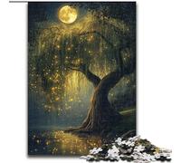 Rompecabezas para Adolescentes de 1000 Piezas Willow Tree Under The Moon, con Piezas de Formas aleatorias Totalmente entrelazadas, 26x38cm