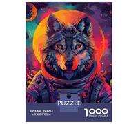 Rompecabezas para Adolescentes De 1000 Piezas Wolf Astronaut Space Rompecabezas para Adultos Juego De Ingenio Decoración De Pared Regalos para Reducir El Estrés 52x38cm/1000pcs