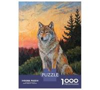 Rompecabezas para Adolescentes De 1000 Piezas Wolf at Sunset Rompecabezas Juguete Decoración De Pared Vacaciones En Casa Matar El Tiempo Desafío Educativo 38x26cm/1000pcs