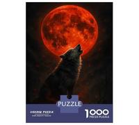 Rompecabezas para Adolescentes De 1000 Piezas Wolf Howling at Blood Moon Rompecabezas para Adultos Juguete Decoración De Pared Regalo De Cumpleaños Juego Desafiante Regalos 52x38cm/1000pcs