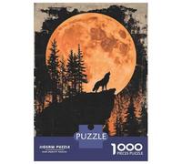 Rompecabezas para Adolescentes De 1000 Piezas Wolf Howling at Full Moon Poster Rompecabezas para Adultos Juegos De Relajación Decoración Juego Desafiante Regalos 38x26cm/1000pcs