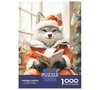 Rompecabezas para Adolescentes De 1000 Piezas Wolf in Santa Suit Reading Rompecabezas para Adultos Juego De Ingenio Decoración De Pared Difícil Y Desafiante 52x38cm/1000pcs