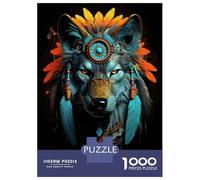 Rompecabezas para Adolescentes De 1000 Piezas Wolf Native American Art Print Rompecabezas para Adultos Juegos Relajantes Decoración del Hogar 52x38cm/1000pcs
