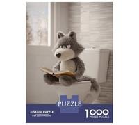 Rompecabezas para Adolescentes De 1000 Piezas Wolf Plush Reading on Toilet Rompecabezas para Adultos Juguete Decoración De Pared Corte De Precisión para Cumpleaños, Navidad 70x50cm/1000pcs