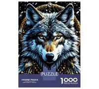 Rompecabezas para Adolescentes De 1000 Piezas Wolf Portrait with Dreamcatcher Elements Rompecabezas para Adultos Juguetes Antiestrés Regalo De Cumpleaños para Cumpleaños, Navidad 38x26cm/1000pcs