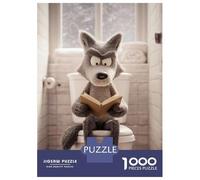 Rompecabezas para Adolescentes De 1000 Piezas Wolf Reading A Book on A Toilet Rompecabezas Juegos Familiares Carrera De Velocidad Manual Cumpleaños 70x50cm/1000pcs
