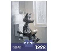 Rompecabezas para Adolescentes De 1000 Piezas Wolf Reading on Toilet During Rain Rompecabezas para Adultos Juguetes Antiestrés Regalo De Cumpleaños para Cumpleaños, Navidad 38x26cm/1000pcs