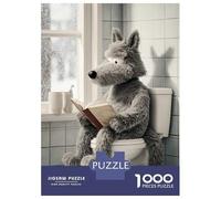 Rompecabezas para Adolescentes De 1000 Piezas Wolf Reading on Toilet Rompecabezas para Adultos Juguete Decoración De Pared Decoración del Hogar Juego Desafiante Regalos 52x38cm/1000pcs