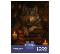 Rompecabezas para Adolescentes De 1000 Piezas Wolf Resting on Books with Candles Rompecabezas para Adultos Juegos Familiares Alivia El Estrés Regalos De Cumpleaños Y Únicos 70x50cm/1000pcs