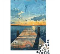 Rompecabezas para Adolescentes De 1000 Piezas Wooden Dock Sunset Painting Rompecabezas para Adultos Juegos Divertidos Una Obra De Arte Cumpleaños Y Navidad 52x38cm/1000pcs