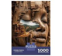 Rompecabezas para Adolescentes De 1000 Piezas Wooden Face with Mountain View Rompecabezas para Adultos Juego Familiar Regalos para Mujeres Cumpleaños Y Navidad 52x38cm/1000pcs