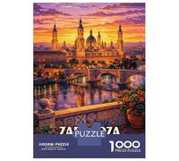 Rompecabezas para Adolescentes De 1000 Piezas Zaragoza Spain Cityscape at Sunset Rompecabezas para Adultos Juego Práctico Una Obra De Arte Cumpleaños 38x26cm/1000pcs