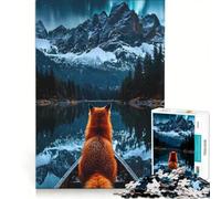 Rompecabezas para Adolescentes de 1000 Piezas Zorro bajo la Aurora Boreal, Juego práctico para divertirse en Familia, Toda la Familia 50x75cm