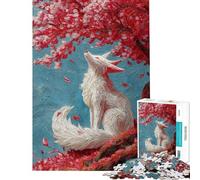 Rompecabezas para Adolescentes de 1000 Piezas Zorro Blanco bajo un Cerezo en Flor Juguetes educativos Juegos educativos Regalos educativos para Mujeres y Hombres (tamaño 50x75cm)